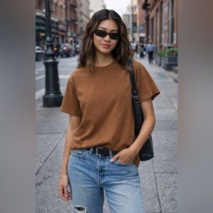 NUUDS Vintage Cotton Everyday T-Shirt Brown Size S Minimalist Basic